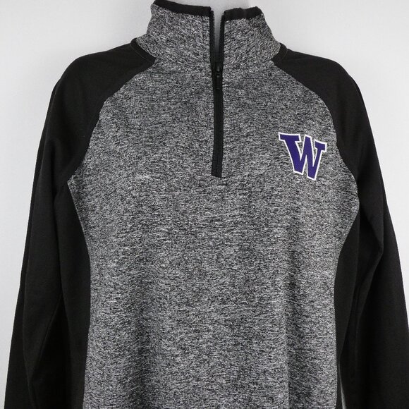 Washington Huskies Jacket Womens Large Gray Quarter Zip Black Sleeve Pullover UW - Picture 2 of 16